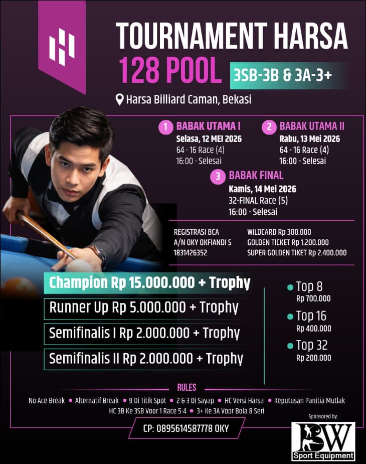 TOURNAMENT HARSA 128 POOL🎱 HC 3SB-3B & 3A-3+